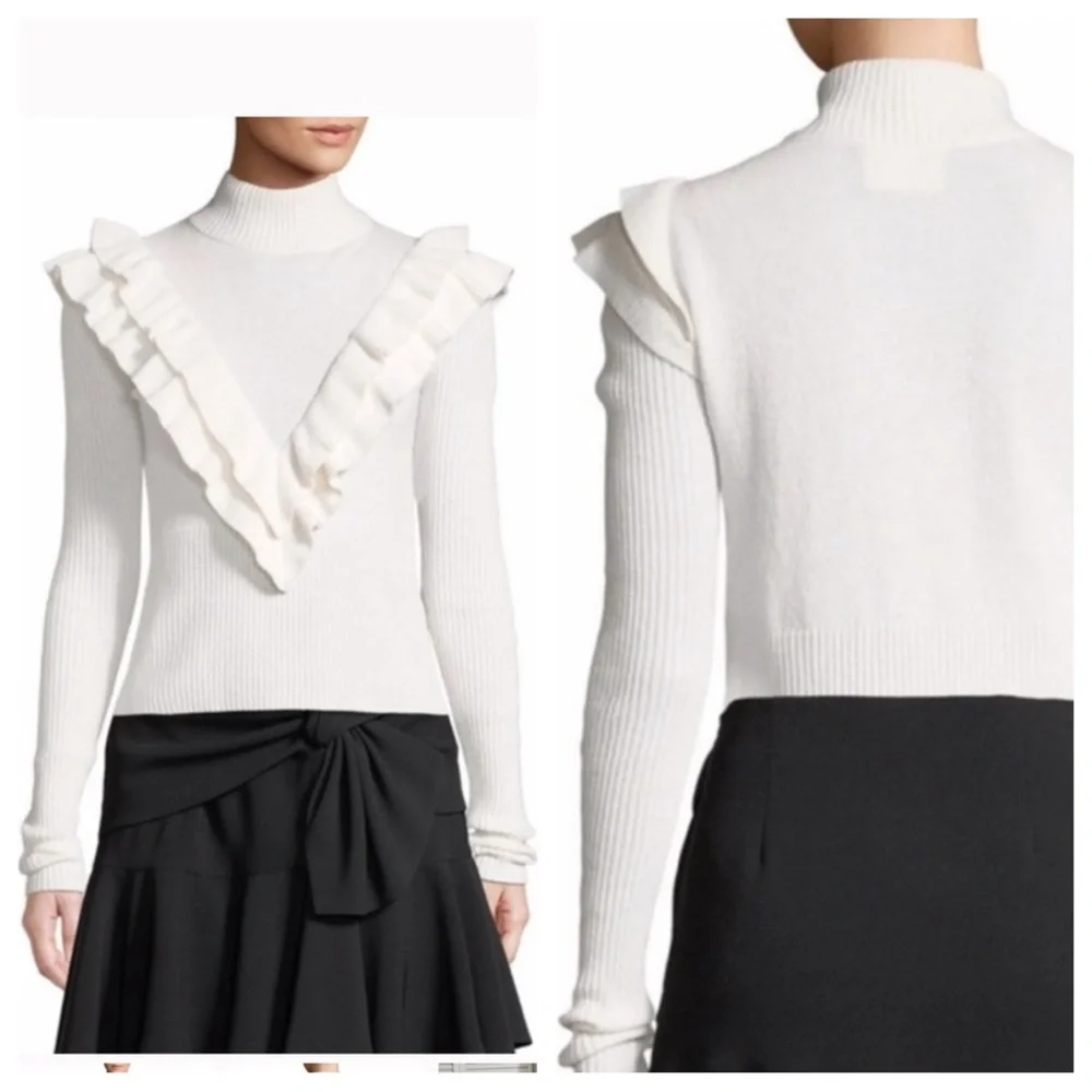 Cinq a Sept Palomino Ruffle Turtleneck Pullover Sweater